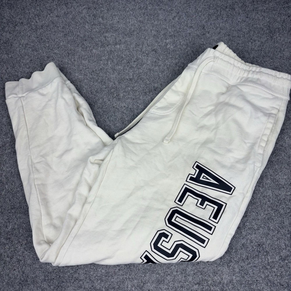 American Eagle Sweatpants Mens Medium Ivory White Joggers Pockets Drawstring AE